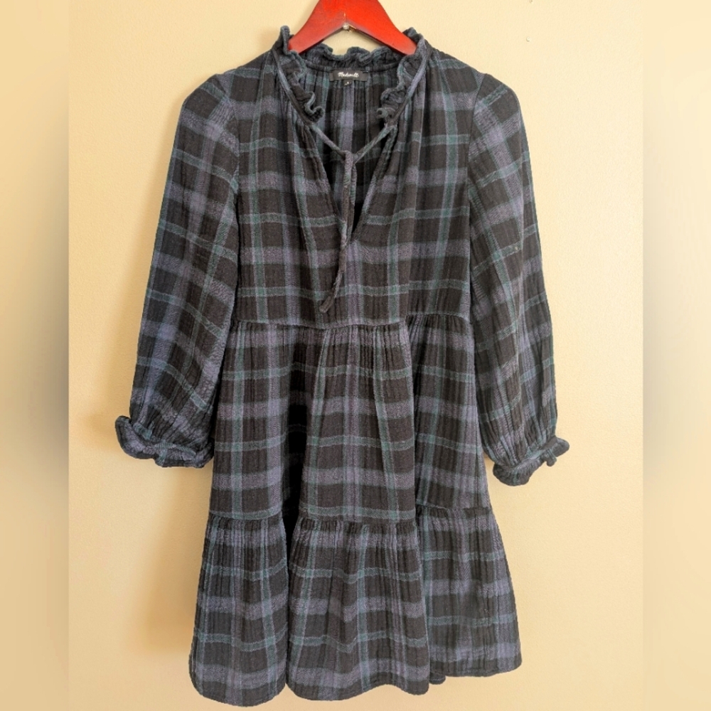 Madewell Plaid Ruffle Baby Doll Dress Size Medium